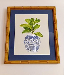 QUADRO GRAVURA FIGUEIRA-LIRA NO VASO AZUL E BRANCO