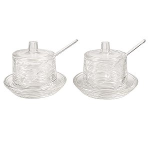 KIT 2 PEÇAS ACRÍLICO AÇUCAREIRO E PORTA GÉLEIA TRANSPARENTE COM COLHER