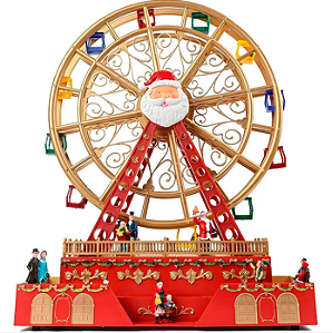 RODA GIGANTE RESINA C/ MOVIMENTO MUSICA ADAPTADOR NATAL (DOURADO VERMELHO)