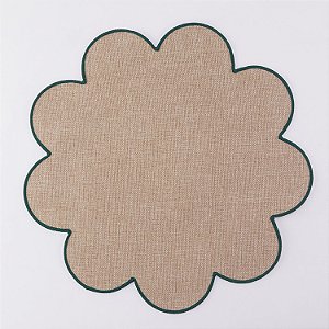 JOGO AMERICANO PALHA NATURAL COM BORDADO VERDE MUSGO