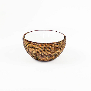 BOWL DE PORCELANA COM SUPORTE EM RATTAN