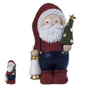 PAPAI NOEL COM LANTERNA E ÁRVORE VERMELHO E AZUL