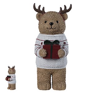 URSO DE NATAL COM SUETER BRANCO E PRESENTE VERMELHO