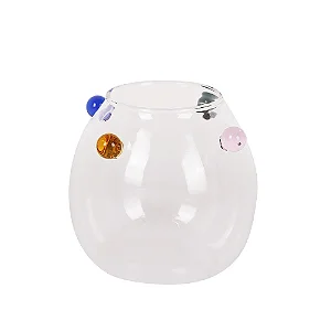VASO BOJUDO DECORATIVO EM VIDRO COM PONTOS COLORIDOS