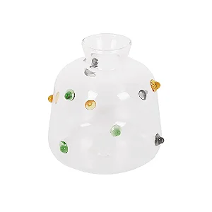 VASO GARRAFA BAIXO DECORATIVO EM VIDRO COM PONTOS COLORIDOS