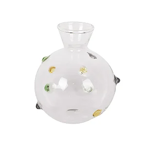 VASO GARRAFA BOJUDA DECORATIVO EM VIDRO COM PONTOS COLORIDOS