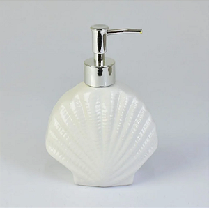 PORTA SABONETE LIQUIDO CERÂMICA BRANCA - CONCHA PÉROLA