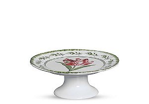 BOLEIRA / PRATO DE BOLO C/PE TULIPAS VERMELHA