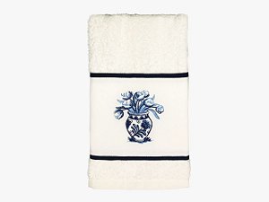 TOALHA BORDADA PARA LAVABO - VASO DE FLORES AZUL
