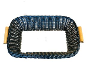 CESTA TRANCOSO RETANGULAR P COM ALÇA DE BAMBU - AZUL MARINHO