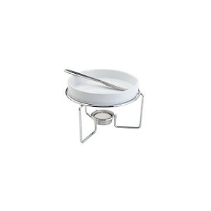 CJ RECHAUD CERAMICA P/QUEIJO BRIE C/ FACA AÇO INOX E BASE NIQUELADA