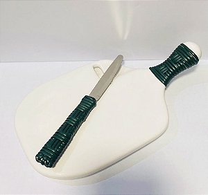 TÁBUA TRANCOSO PORCELANA COM FACA - VERDE MUSGO