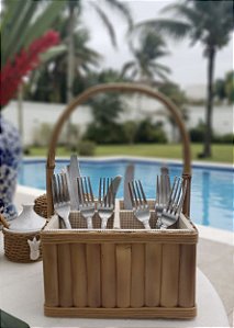 PORTA TALHER  / GALHETEIRO BAMBU NATURAL - 4 DIVISÓRIAS E ALÇA