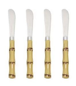 CJ DE 4 ESPATULAS DE AÇO INOX C/ CABO DE PLASTICO BAMBU LUXO - 16CM