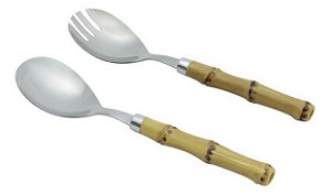 CONJUNTO 2 PC P/ SALADA DE AÇO INOX C/ CABO PLÁSTICO BAMBU LUXO - 21CM