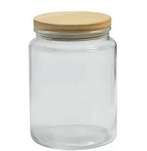 POTE / PORTA MANTIMENTO DE VIDRO C/ TAMPA DE MADEIRA - 800ML