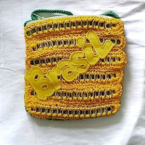 Bolsa de lacres de latinha de alumínio com alça - Média - Amarela e Verde - Estampa Brasil - Coleção Copa do Mundo
