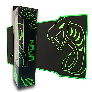 Mousepad Gamer 65x30cm Tecido E Borracha Preto E Verde Naja M