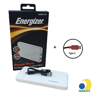 Carregador Portátil Branco 10.000 Energizer + Cabo Type C Nylon