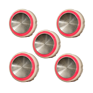 kit 5 Botão Neo Otis Côncavo Espelhado Led Vermelho 4 Vias