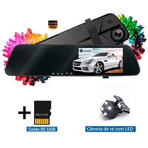 Retrovisor com Câmera Full HD 4.3” IPS + Cartão de Memória 32GB classe 10