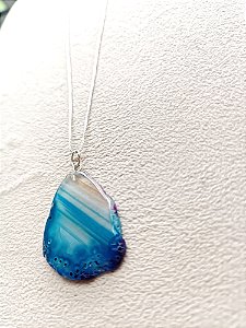 Pedra Ágata Azul + Corrente Prata 925