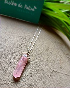 Corrente Prata 925 + Pingente Quartzo Rosa