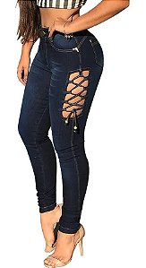 Calça Jeans Abertura Coxa Com Lycra Modela o Corpo Cintura Alta