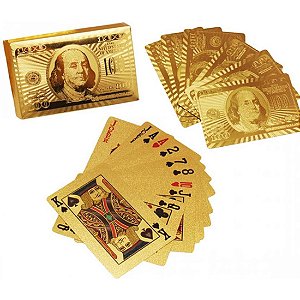Baralho Luxo Folheado Dólar Poker Truco Cartas Anti Rasgo - Ouro/Rosê