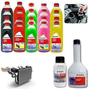 Kit 4 Fluidos Pronto para uso + Limpador + Selante tapa furo para Arrefecimento Radiador Wurth
