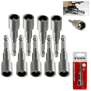Kit 9 Soquete Canhão Magnético P/ Parafusadeira 6 a 14mm - Wurth