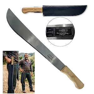 Facão Corneta Largo Antigo 22'' Cabo Madeira + Bainha Couro