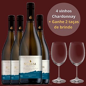 Combo 4 Vinhos Sécullum Branco Reserva Seco Chardonnay 2017 + Ganhe 2 taças