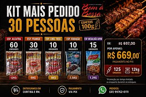 Kit Espetinho 30 Pessoas Carnes Variadas