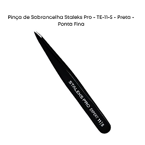 Pinça de Sobrancelha Staleks Pro - TE-11-5 - Preta - Série Expert - Ponta Fina