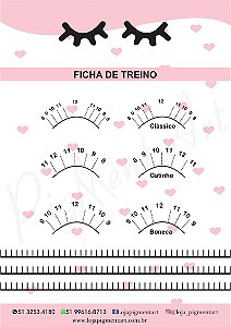 Ficha de Treino para Alongamento de cílios ( 5 folhas A4 )