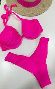 Biquini aro canelado pink