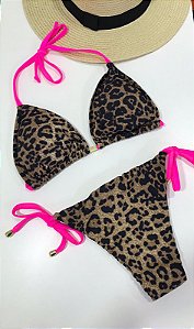 Biquini Animal Print cortininha amarrar (pink)