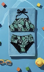 Biquini cropped infantil folhas verde