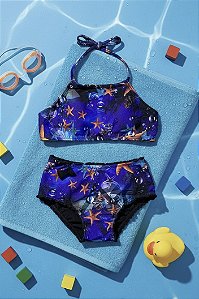 Biquini cropped infantil fundo do mar