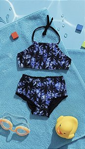 Biquini cropped infantil coqueiros azul