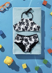 Biquini cropped infantil coqueiros branco