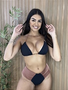 Biquini cortininha calcinha lipo (preto bronze)