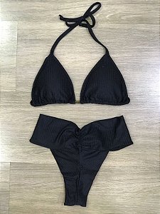 Biquini cortininha canelado calcinha lipo (preto)