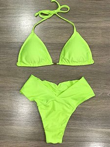 Biquini cortininha canelado calcinha lipo (neon)