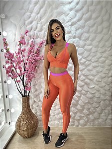 Conjunto fitness power (laranja pink)
