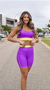 Conjunto fitness shorts wonder (roxo neon)