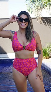 Biquini V Hot Pant (onça pink com laranja)