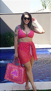 Saia Pareo Curta Tule (onça pink com laranja)