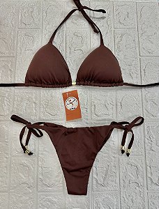 Biquini cortininha empina bumbum amarrar (marrom)